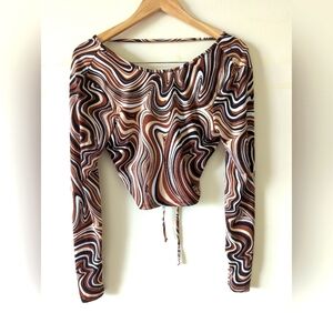 Faded rose geometric  boho Y2K hippie backless cropped top size medium